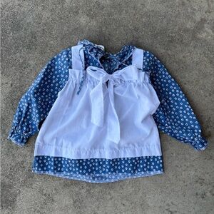 Vintage Blue and White Baby Dress with Bow Raggedy Ann Style